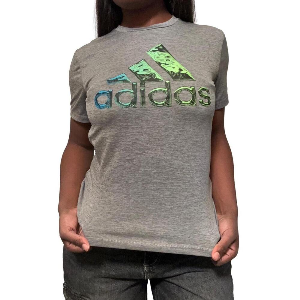 Adidas Heather Gray Logo T-shirt, Small.